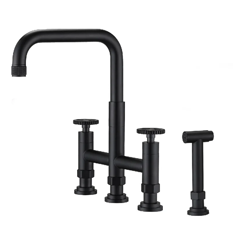 Double Handle Bridge Kitchen Faucet with Side Spray