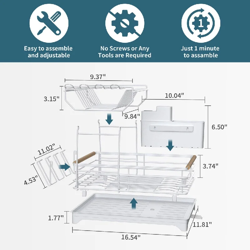 Double-Layer Dish Rack with Bamboo Handle