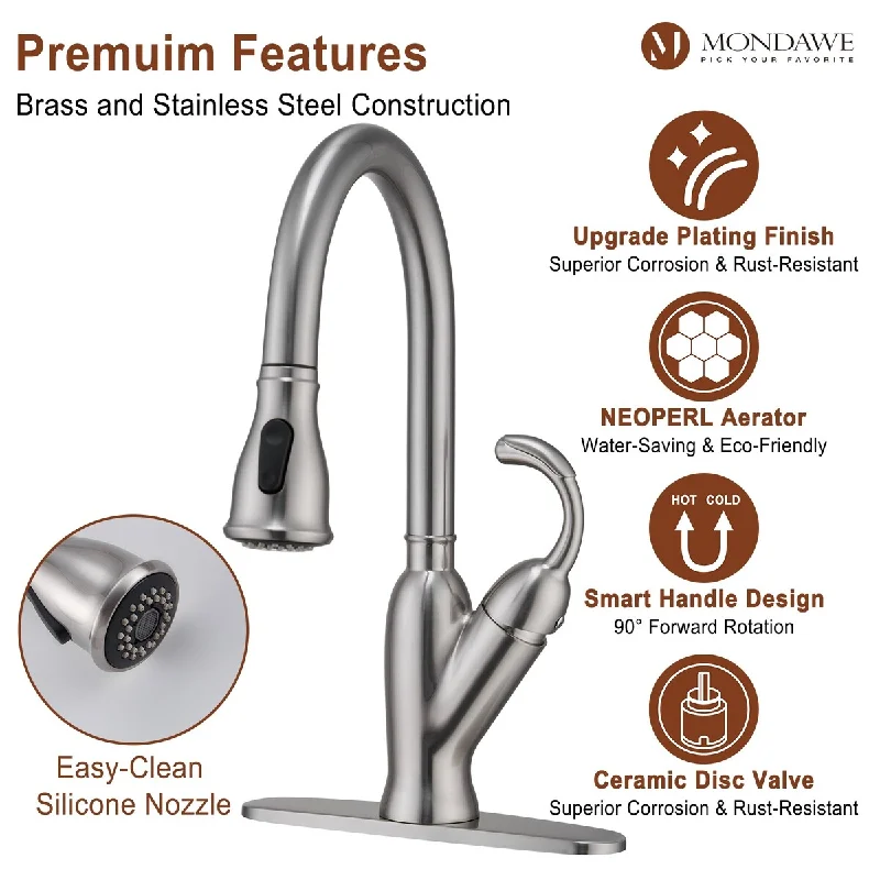 Dual Function Mid Arc Pull Down Single Handle Deck Mount Kitchen Faucet