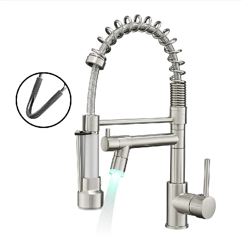 Dual Head Copper Kitchen Faucet with LED Light - 8*2.4*16.1