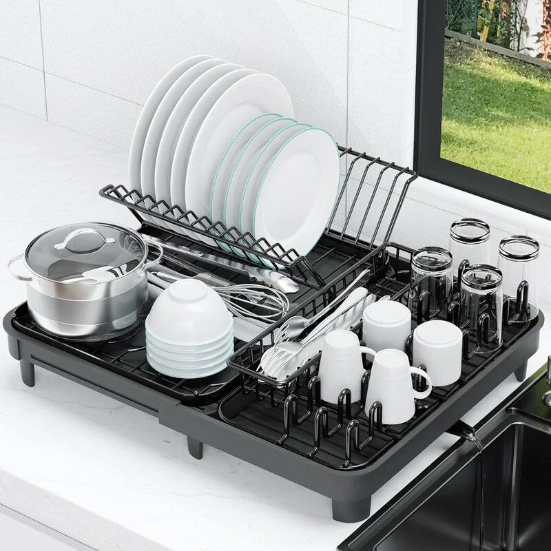 Extendable Dish Rack, Large Dish Drying Rack with Drainboard