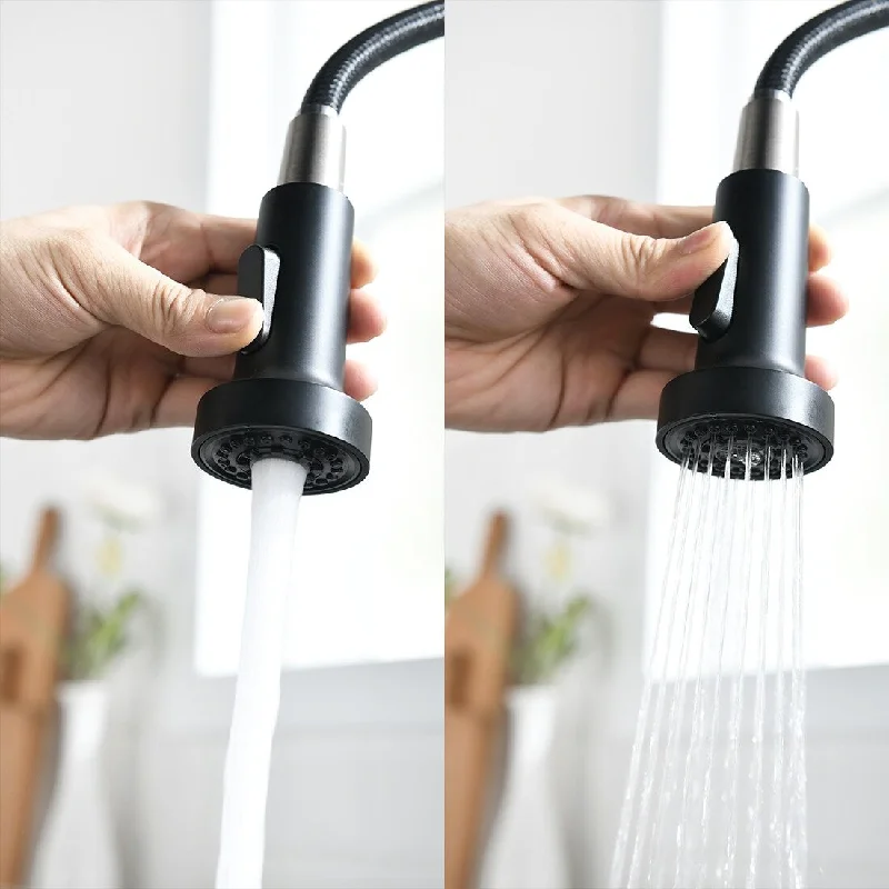 Gooseneck tap Pulldown Kitchen Faucet Black Brushed - 7.87*3.9*16.1