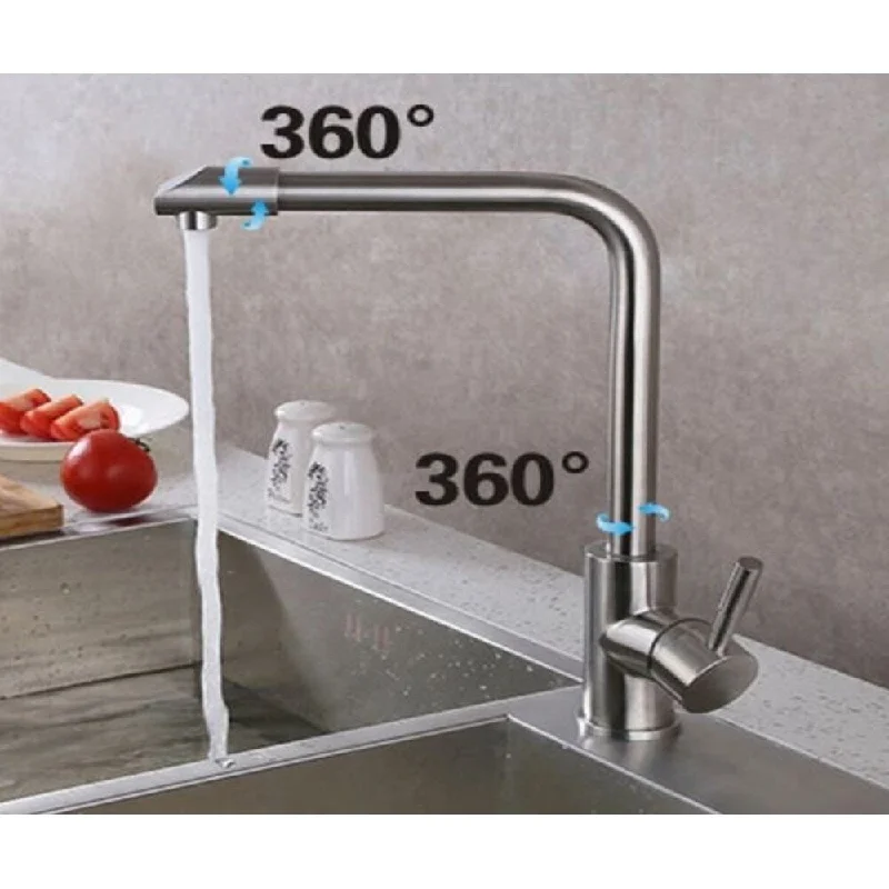 Hazara HZR-1018 Single Hole Stainless Steel Kitchen Sink Faucet with Unique shape in Chrome color - 9' x 12'