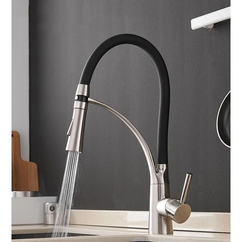 Hazara HZR-1020 Single Hole Brass Kitchen Sink Faucet with Round shape in Chrome/Black color - 9'6" x 13'