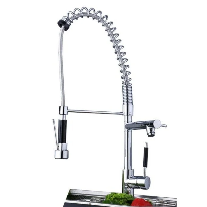 Hazara HZR-1026 Single Hole Brass Spring Pull Out/Down Spray Dual Kitchen Sink Faucet with Unique shape in Chrome color