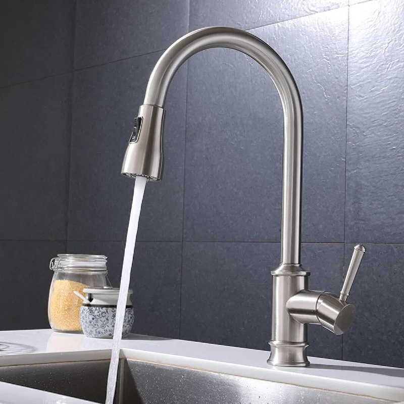 High Arc Brushed Nickel Pull out Sprayer Kitchen Faucet - 9.17*9.33*17.75