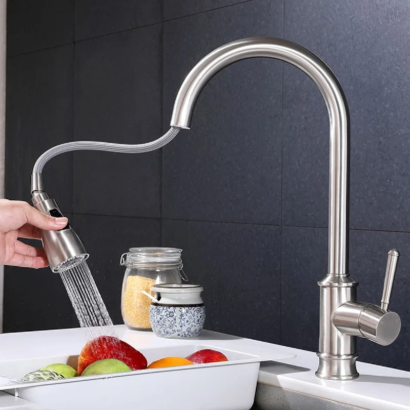 Highly curved pullout kitchen faucet