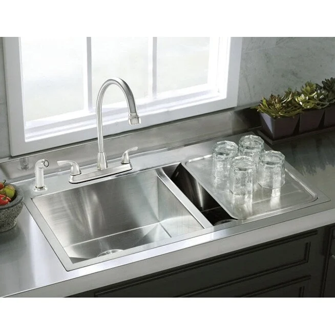 Hybrid Metal Deck Kitchen Sink Faucet Ceramic Disc Cart. with Side Spray (Brushed Nickel Finish)