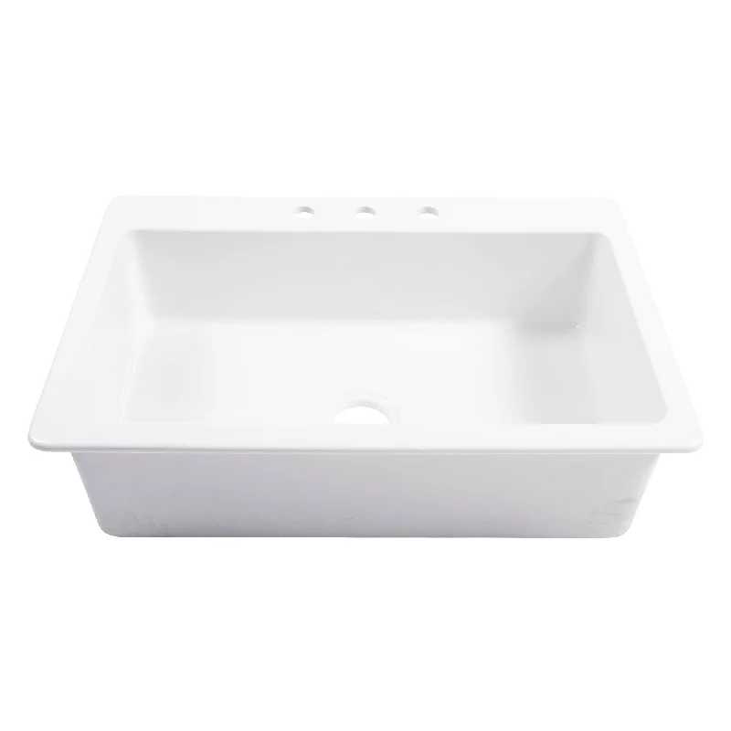 Jackson Crisp White Fireclay 33" Single Bowl Drop-In Kitchen Sink (3 Holes) with Maren Bronze Faucet Kit