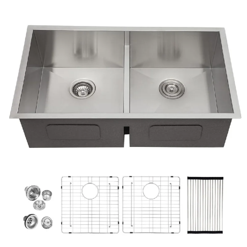 Kichae Double Bowl Kitchen Sink 33 Inch 16 Gauge Undermount Sink 50/50 - 33"x19"