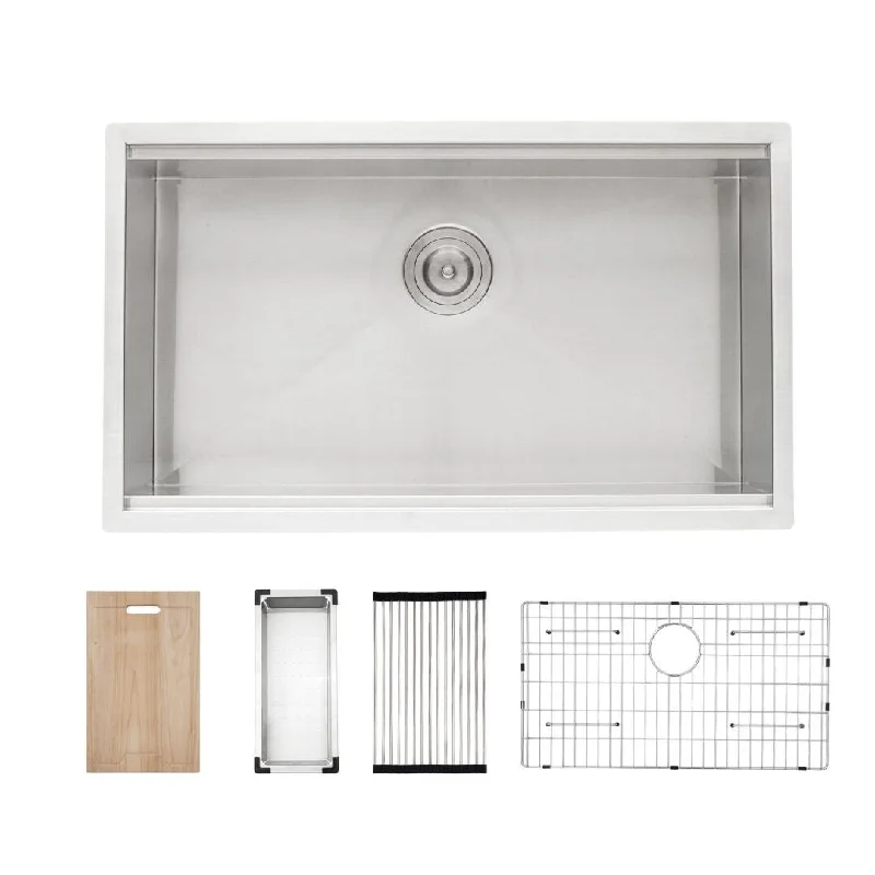 Kichae Workstation Sink 18 Gauge Stainless Steel Undermount Kitchen Sink - 33"x19"x9"