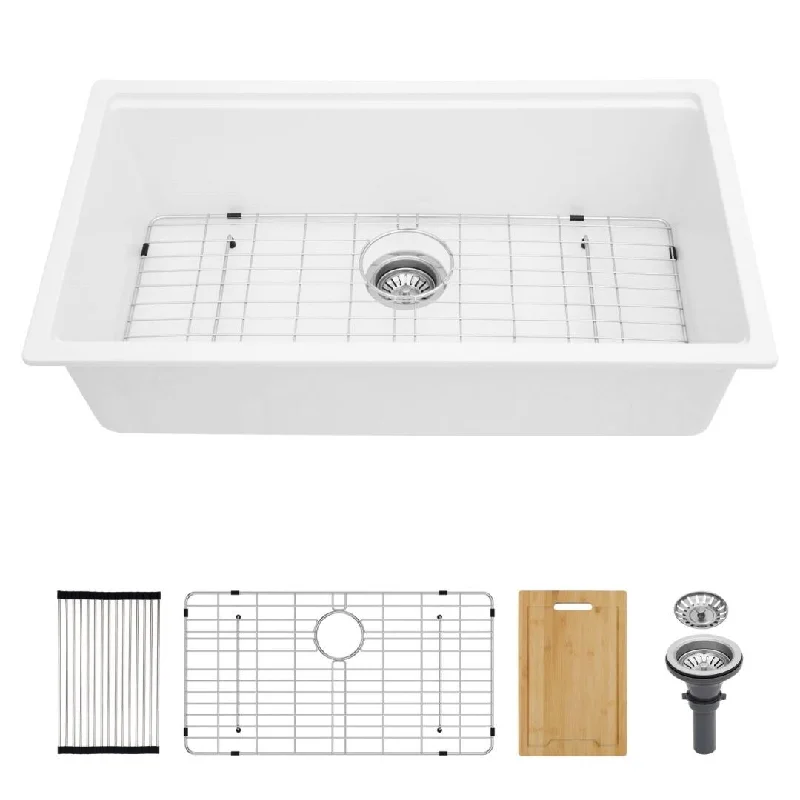 Kichae Workstation Sink Undermount Granite Composite Kitchen Sink in Metallic White with Accessories