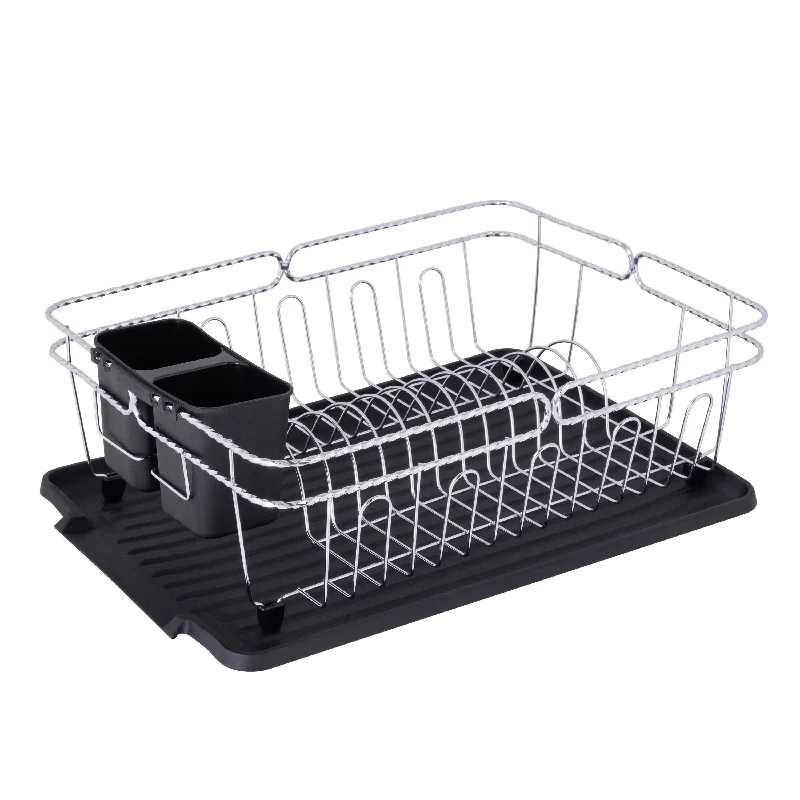 Kitchen Details Twisted Chrome 3 Piece Dish Rack in Black - 16.5" x 12.5" x 5.5"