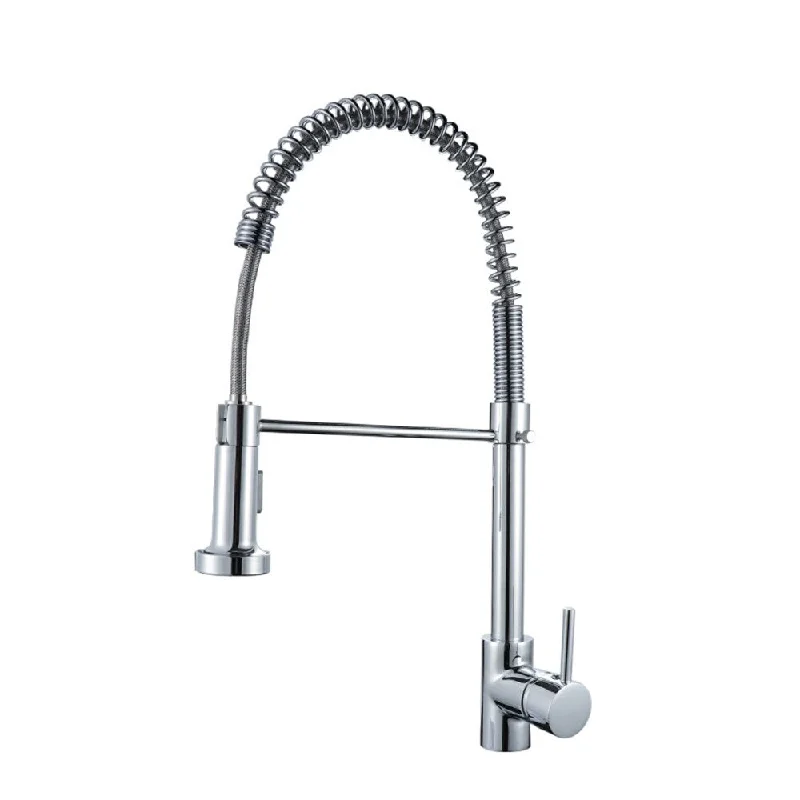 Kitchen Faucet Commercial Solid Brass Single with Handle Pull Down Sprayer Spring Brushed Nickel