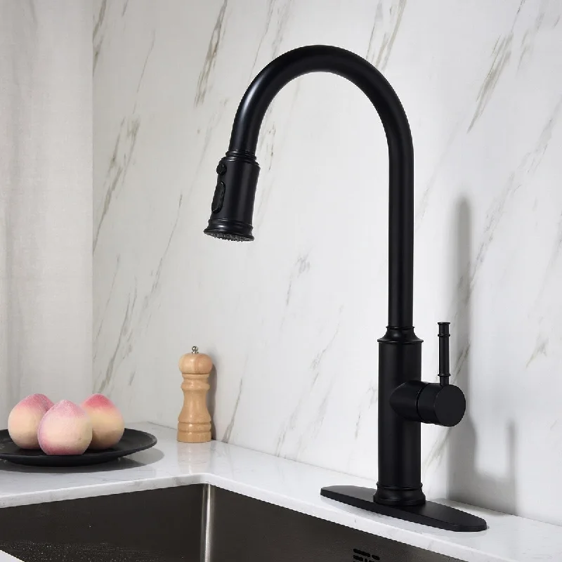 Kitchen Faucet Single Handle Pull-out Matte Black - 11.81*9.05*19.68