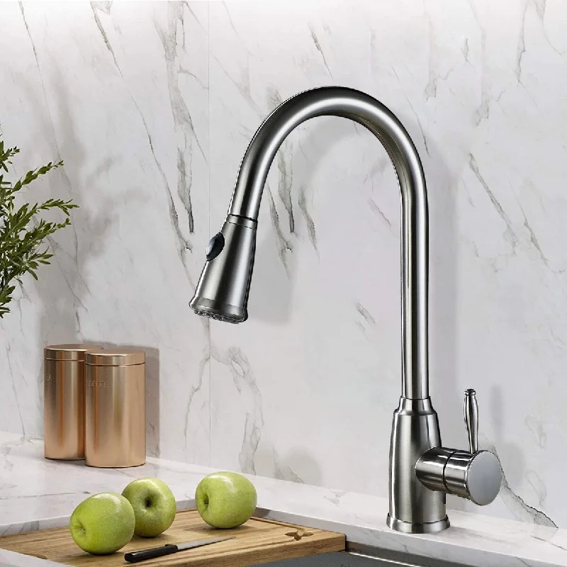 Kitchen Faucet w/Pulldown Sprayer 1 Handle Stainless Steel Sink Faucet