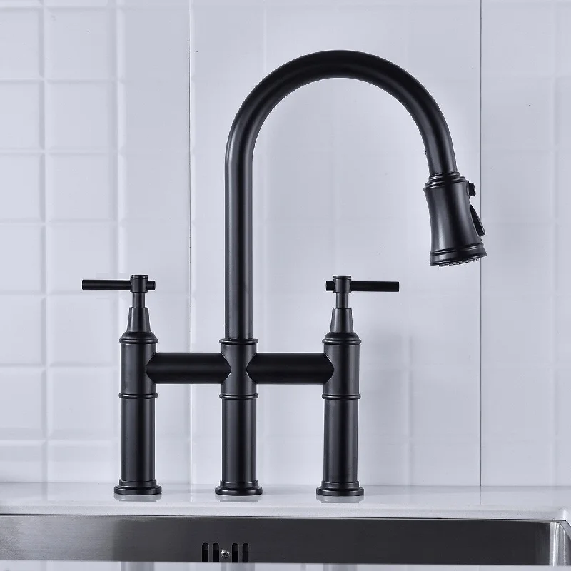 Kitchen faucet with bridge pulldown spray head