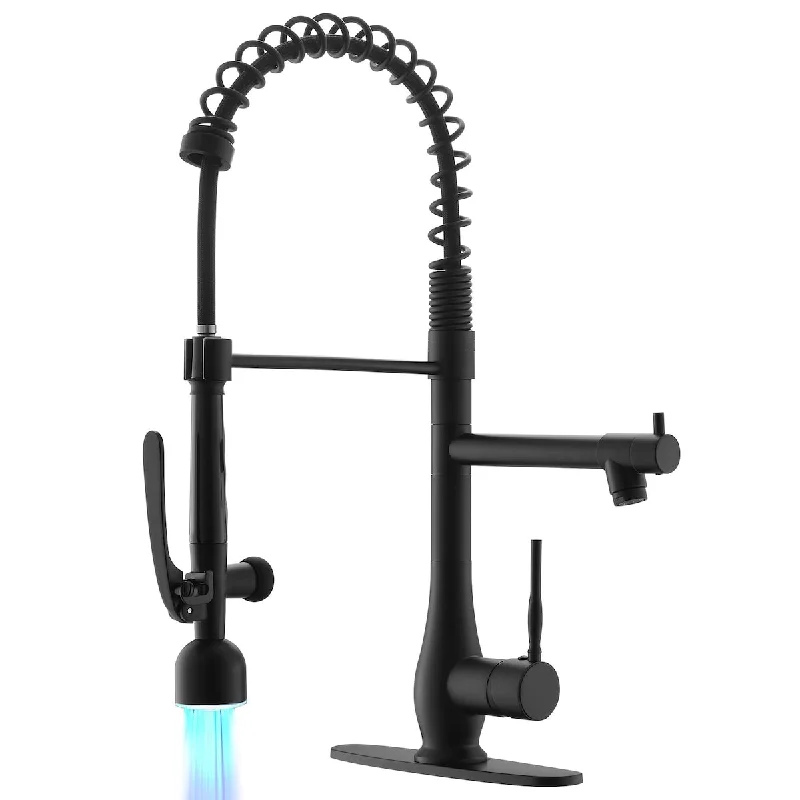 Kitchen Faucet with LED Single Handle Kitchen Sink Faucet with Pull Down Sprayer, Double-Headed Kitchen Faucets with Deck Plate