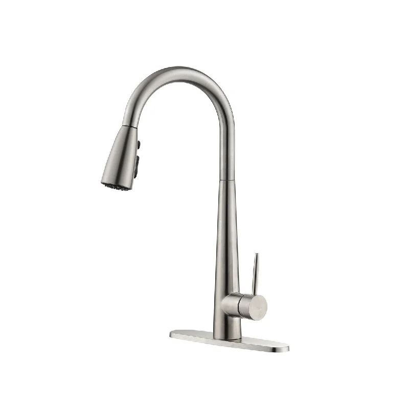 Kitchen Faucet with Pull Down Sprayer Brushed Nickel, High Arc Single Handle Kitchen Sink Faucet with Deck Plate