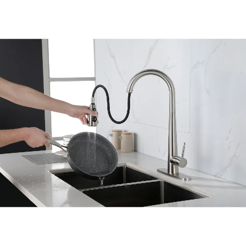 Kitchen Faucet with Pull Down Sprayer Brushed Nickel, High Arc Single Handle Kitchen Sink Faucet with Deck Plate