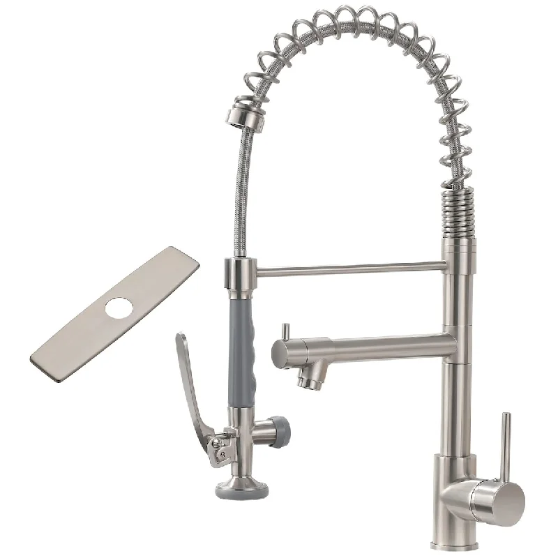 Kitchen Faucet with Pull Down Sprayer,Commercial Kitchen Sink Faucet with Deck Plate,Brushed Nickel