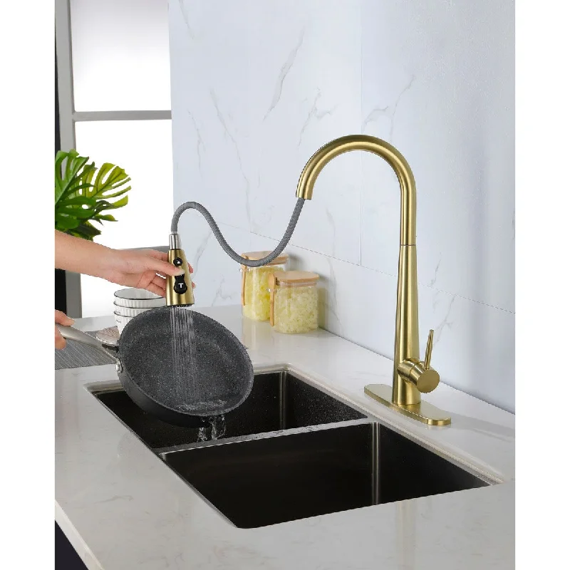 Kitchen Faucet with Pull Down Sprayer,High Arc Single Handle Kitchen Sink Faucet with Deck Plate, Modern Stainless Steel