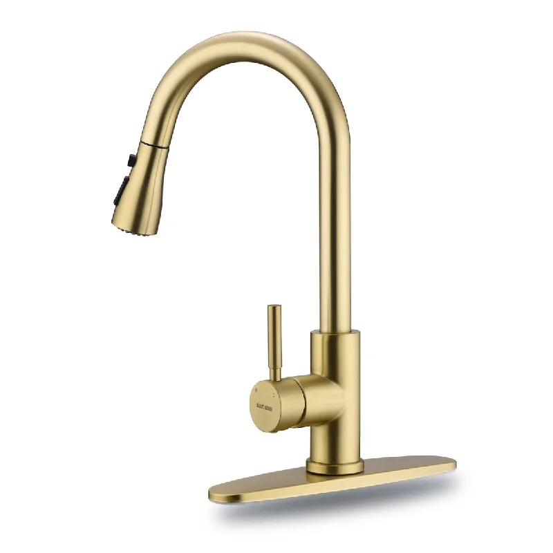 Kitchen Faucet with Pull Down Sprayer, Single Handle Kitchen Sink Faucet Stainless Steel Brass Copper Commercial RV 1 or 3 Hole