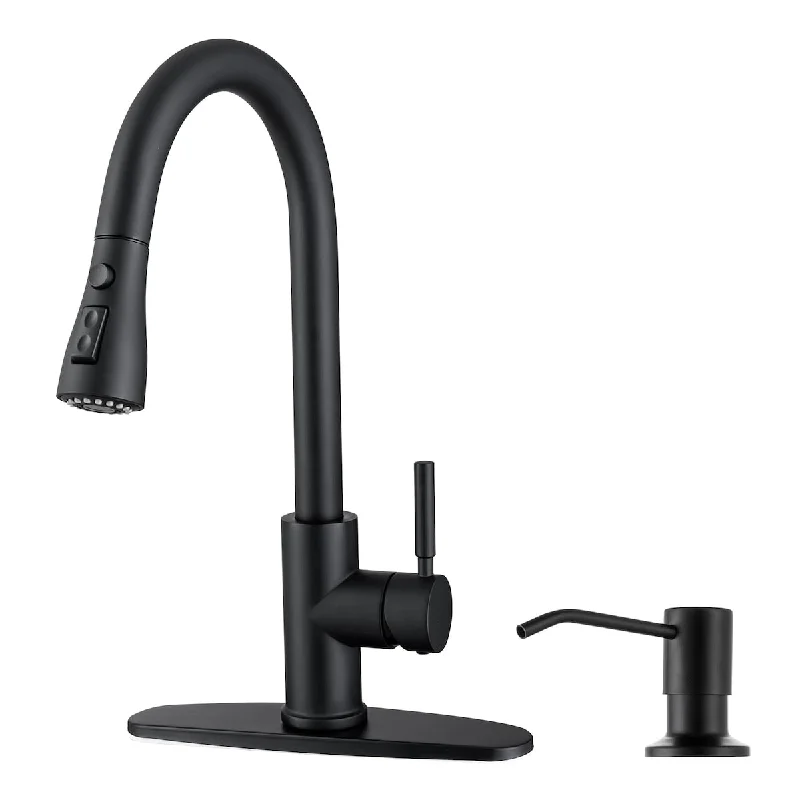 Kitchen Faucet with Soap Dispenser, Kitchen Sink Faucet with Pull Down Sprayer 3 Modes Single Handle Single Hole Pull Out Faucet