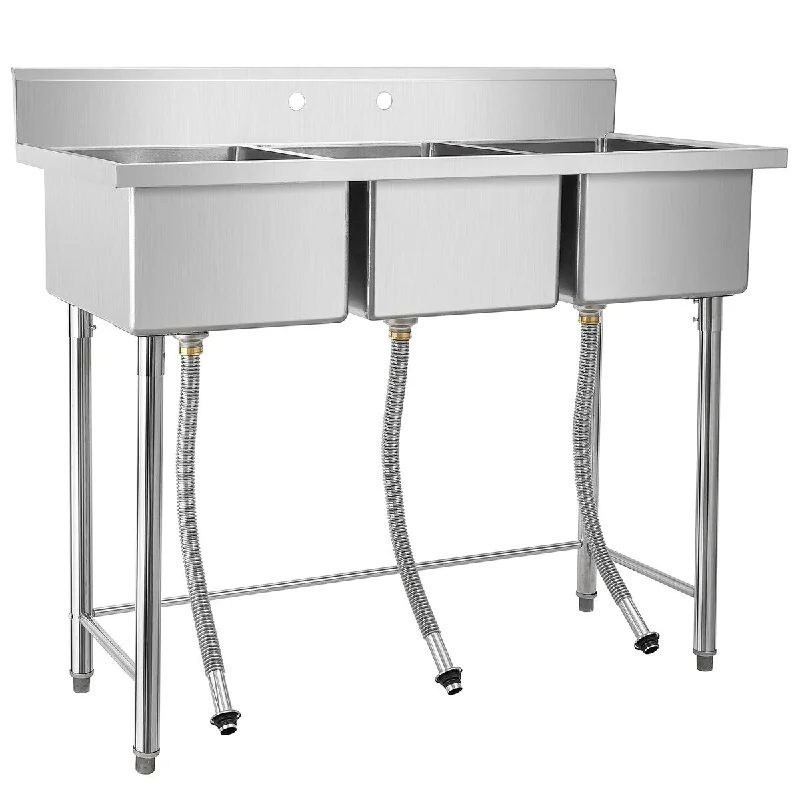 Kitchen Sink Freestanding 3 Compartment Commercial Sink Stainless Steel, Prep & Utility Sink