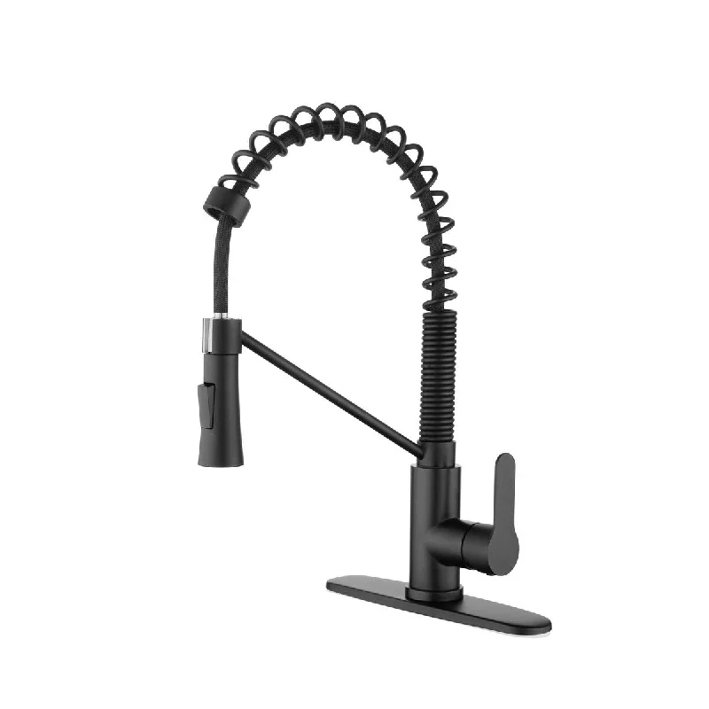 Matte Black Sink Stainless Steel 1.8 GPM Kitchen Faucet with Soap Dispenser, Single Handle and Pull Down Sprayer