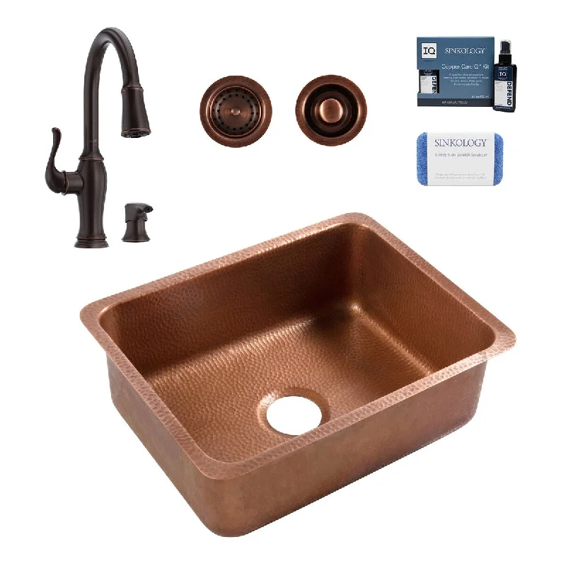 Orwell Copper 23" Undermount Single Bowl Kitchen Sink with Maren Bronze Faucet Kit