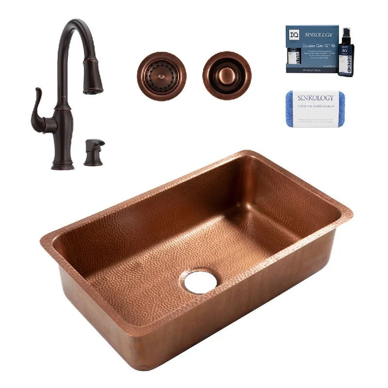 Orwell Copper 30" Undermount Single Bowl Kitchen Sink with Maren Bronze Faucet Kit