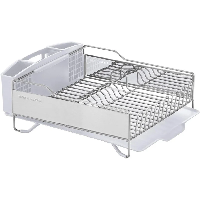 Rust Resistan Dish Rack with Self Draining Angled Drain Board and Removable Flatware Caddy