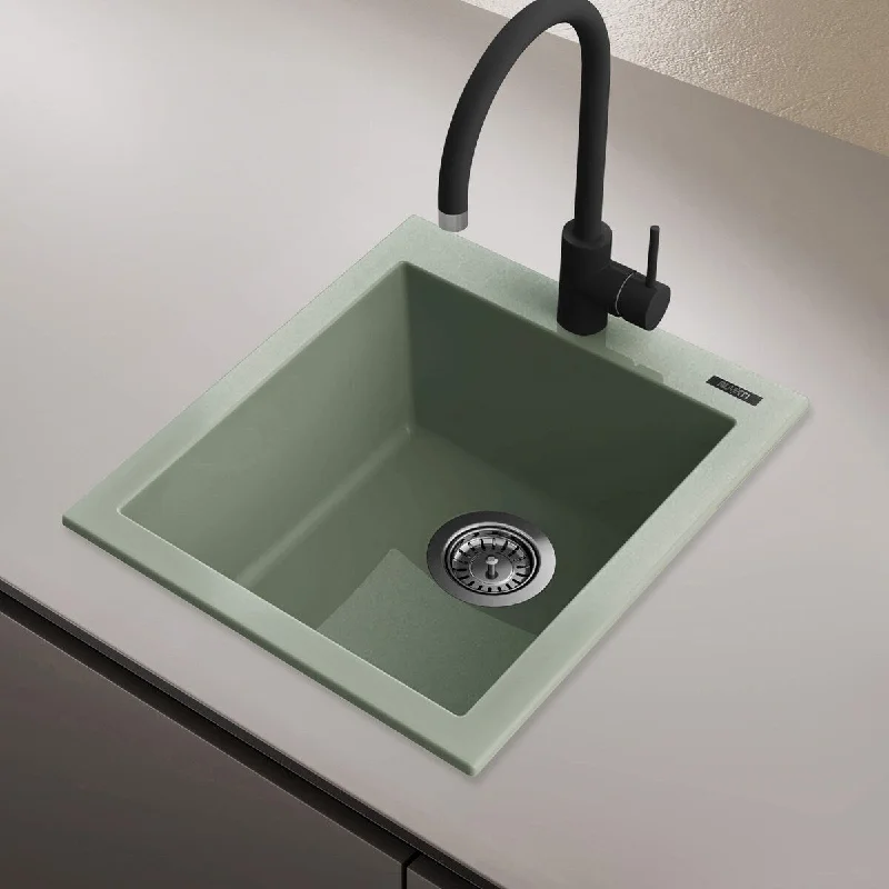 Ruvati 16 x 20 inch Drop-in Granite Composite Single Bowl Kitchen Sink - Sage Green - RVG1016SG