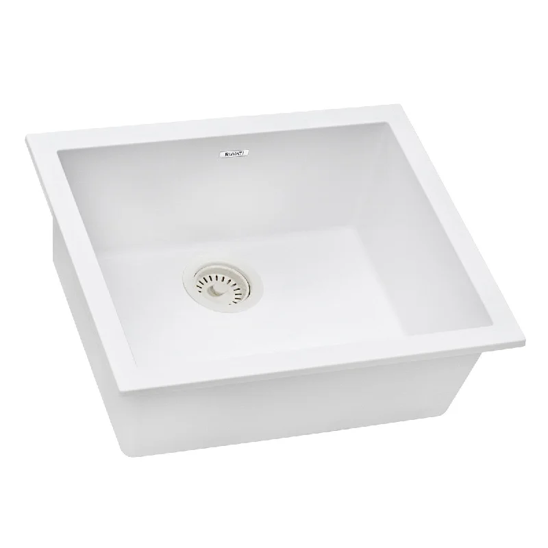 Ruvati 23 x 17 inch Granite Composite Undermount Single Bowl Kitchen Sink - Arctic White - RVG2023WH