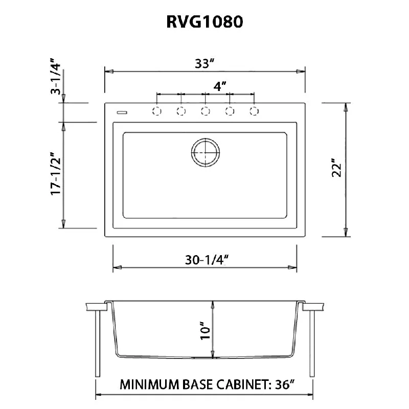 Ruvati 33 x 22 inch Drop-in Topmount Granite Composite Single Bowl Kitchen Sink - RVG1080ES