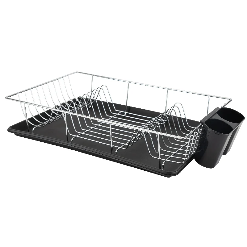 Simply Kitchen Details Chrome and Black Iron 3-piece Dish Rack With Tray - 19"x12"x4"