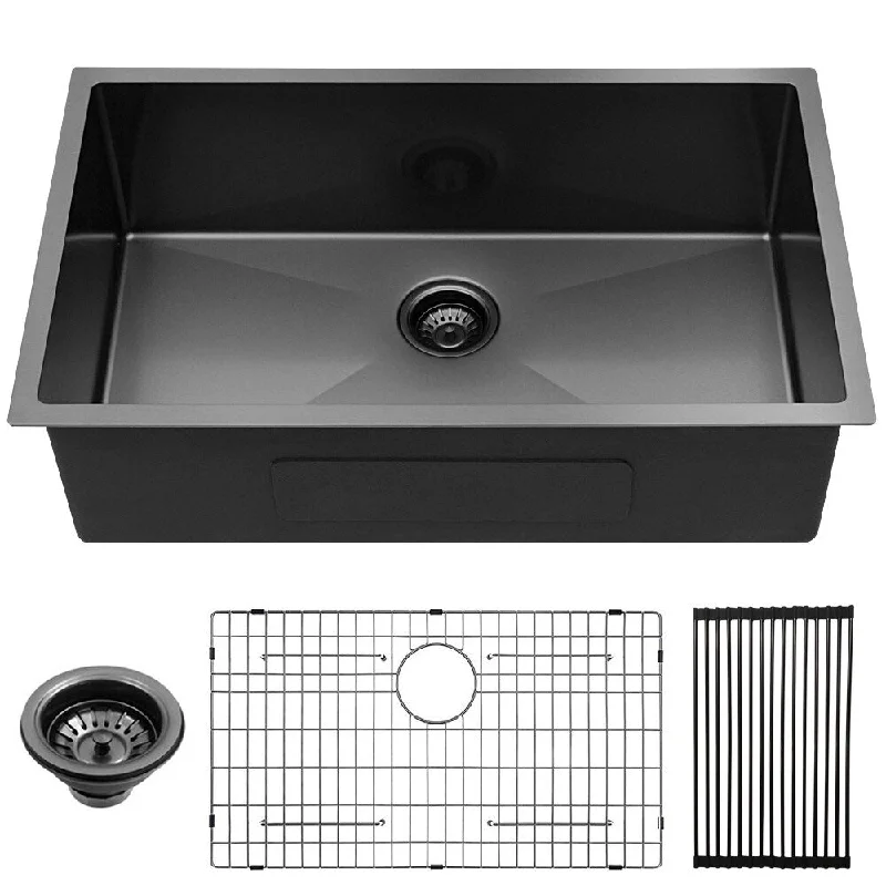 Single Bowl Farmhouse Kitchen Sink with Strainer Basket