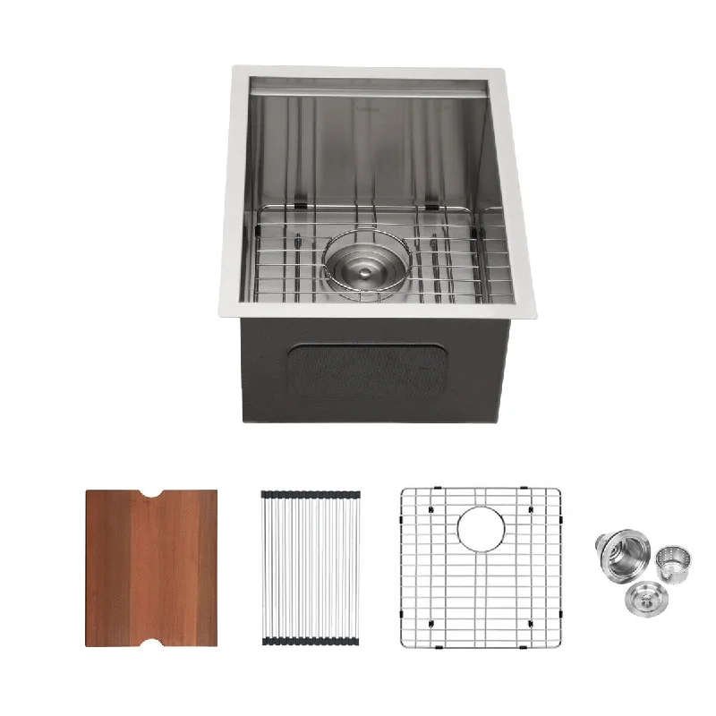 Single Bowl Ledge Workstation Stainless Steel Undermount Kitchen Sink with Cutting Board,Bottom Grid,Basket Strainer