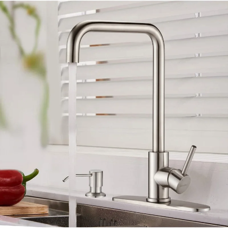 Single Handle Brushed Nickel High Arc Kitchen Sink Faucets - 8.66*11.06*14.29