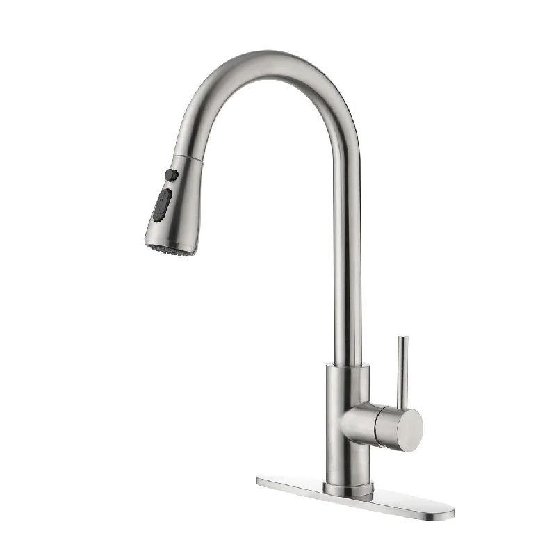 Single Handle High Arc Brushed Nickel Pull Out Kitchen Faucet,Stainless Steel Kitchen Sink Faucets with Pull Down Sprayer