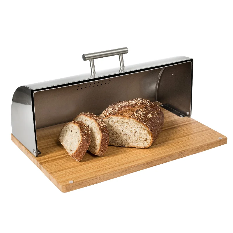 Stainless Steel Bread Box with Bamboo Cutting Board