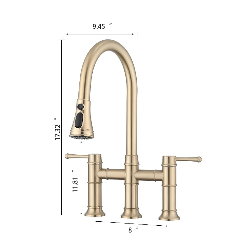 Topcraft Two Handle Bridge Kitchen Faucet Pull Down Sprayer