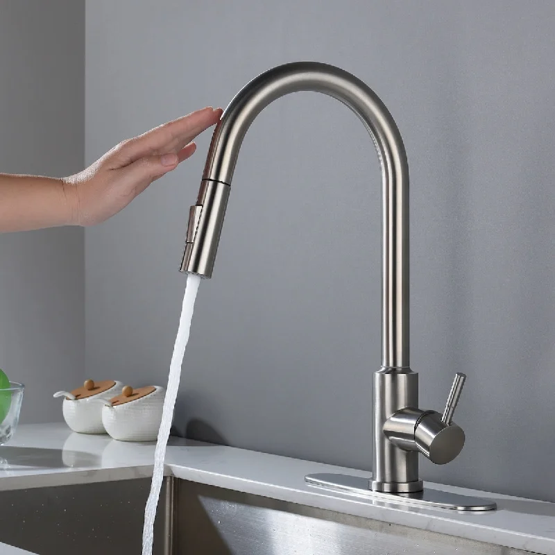 Touch down kitchen faucet with pull down spray head