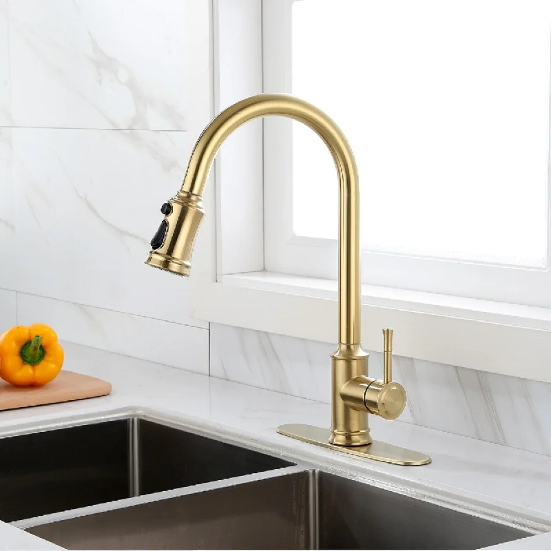 Touch Kitchen Faucet with Pull Down Sprayer Modern Brass Pot Filler Two-Attachment Wall Mount