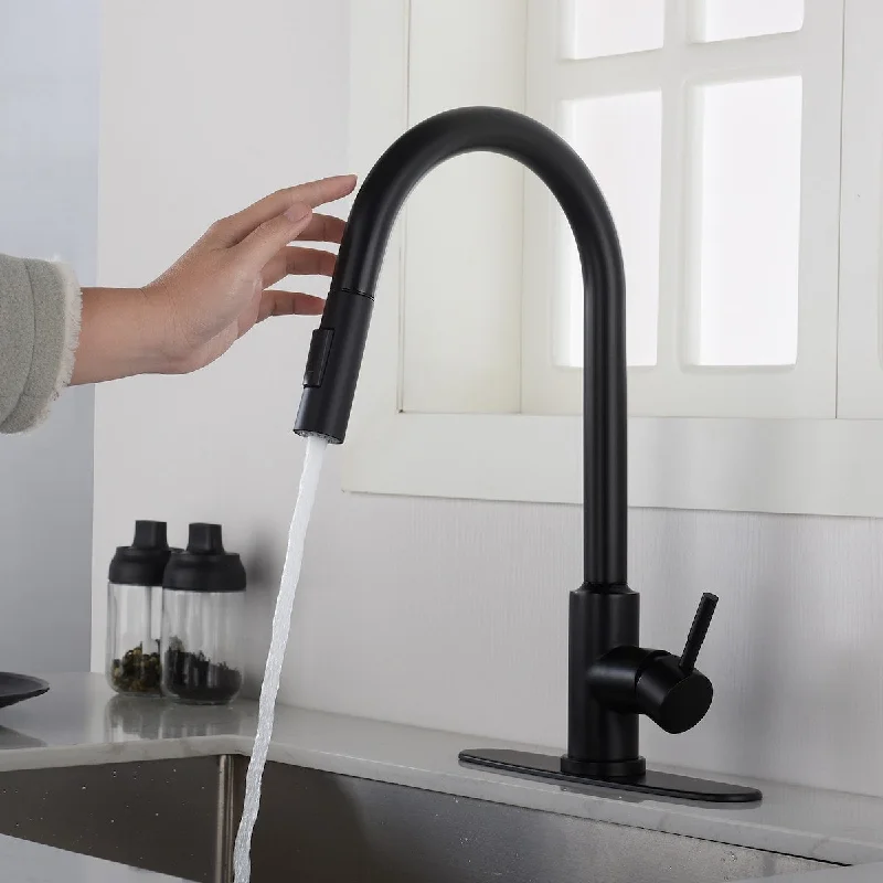 Touch Kitchen Faucet with Sprayer - Kitchen Sink Faucet with Pull Down Sprayer 360°Rotation Stainless Steel Faucets Black