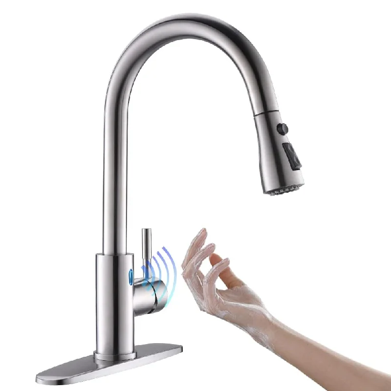 Touchless Kitchen Faucet with Pull Down Sprayer LED Light Single Handle Kitchen Sink Faucet Motion Sensor Smart Hands-Free