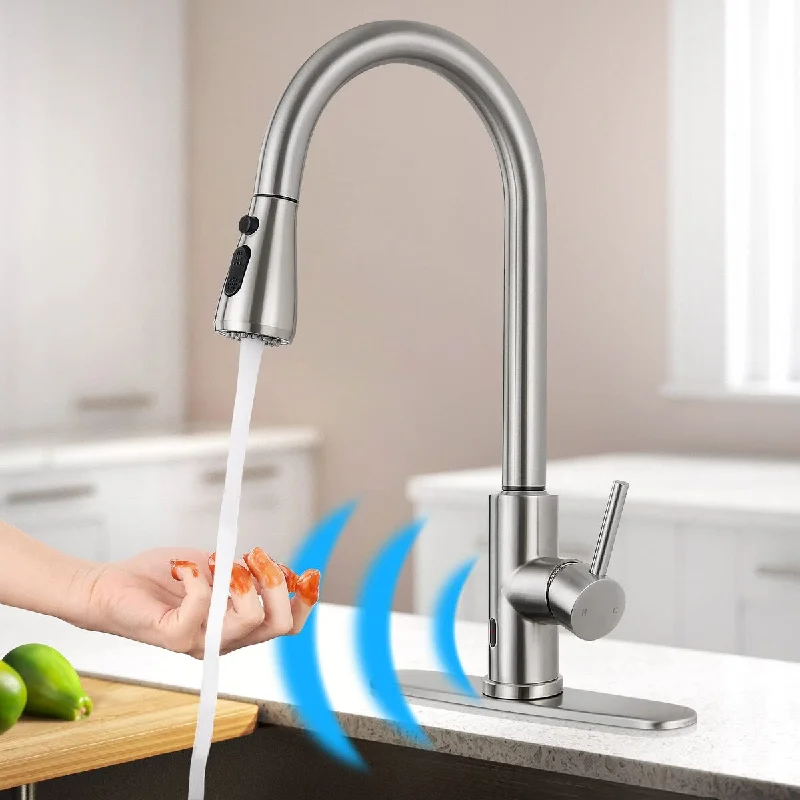 Touchless Kitchen Faucet with Pull Down Sprayer, Motion Single Handle Kitchen Sink Faucet with Pull Out Sprayer, Stainless Steel