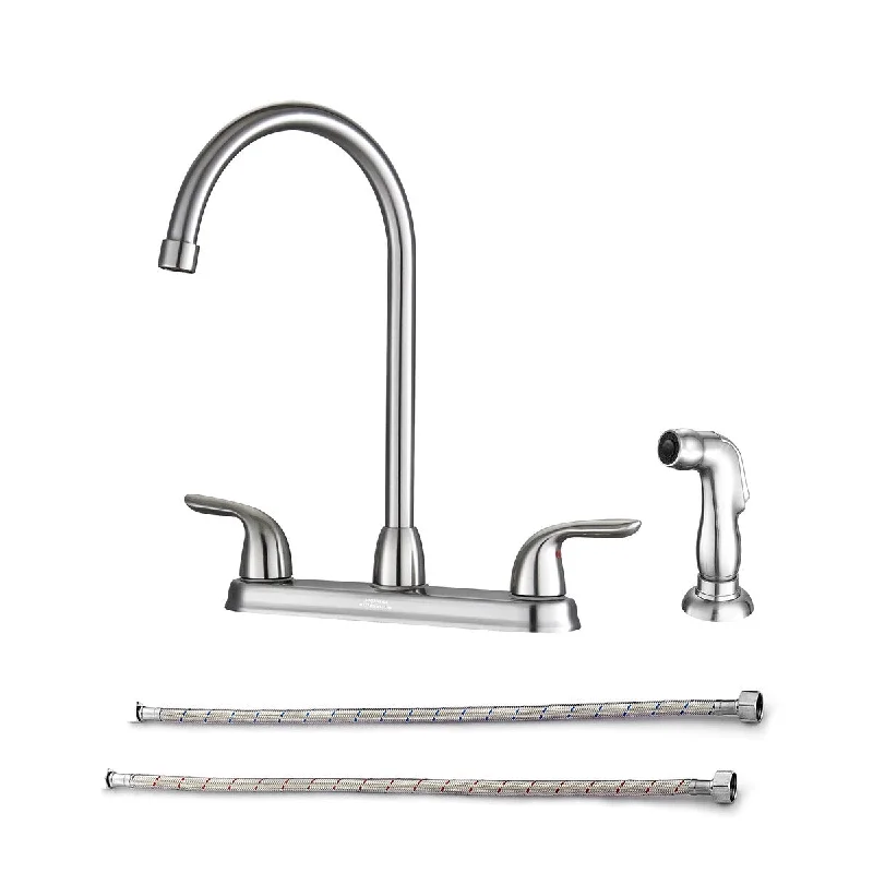 Two Handles Kitchen Sink Faucet with Side Sprayer High Arch