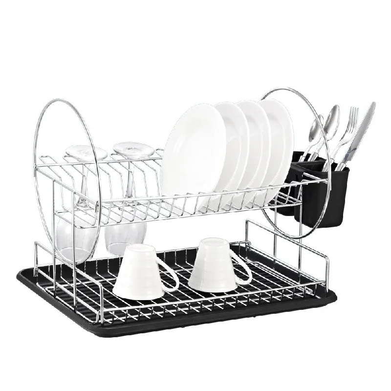 Two-tier Chrome Wire Dish Rack with Drainboard